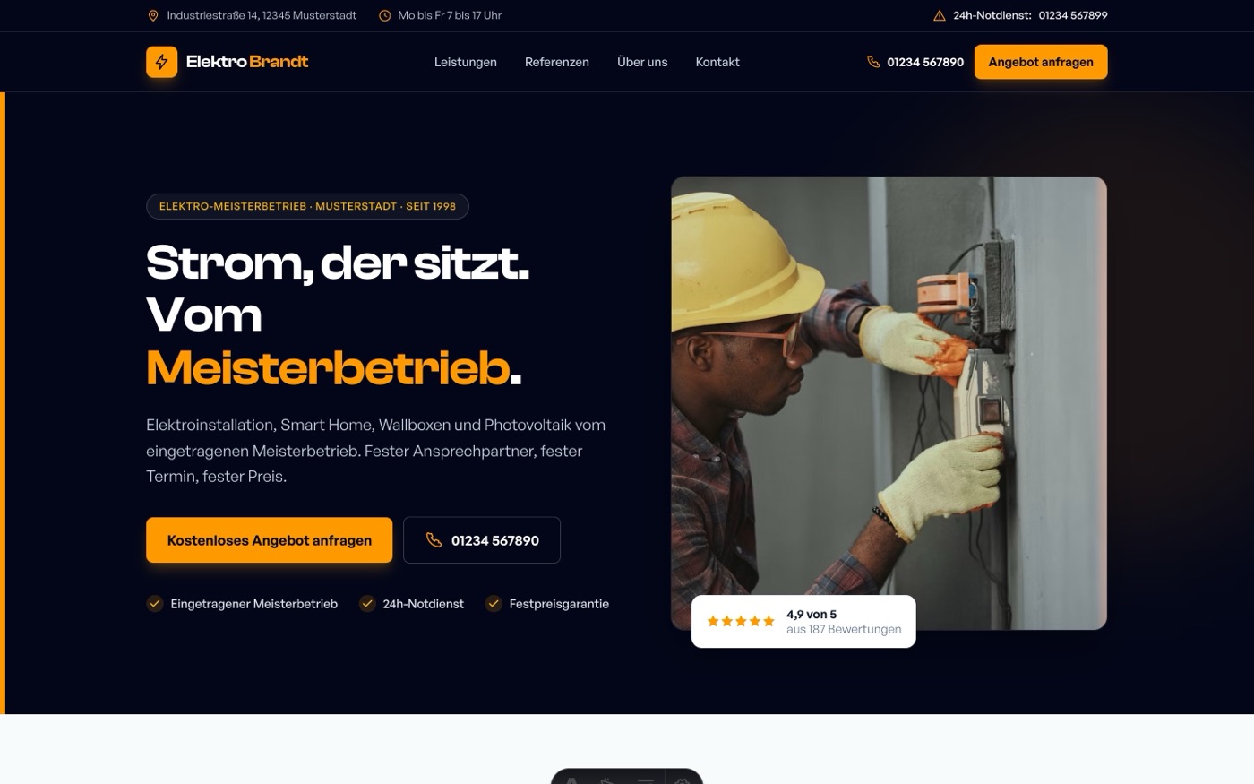Vorschau der Beispiel-Website für Handwerk & Dienstleister