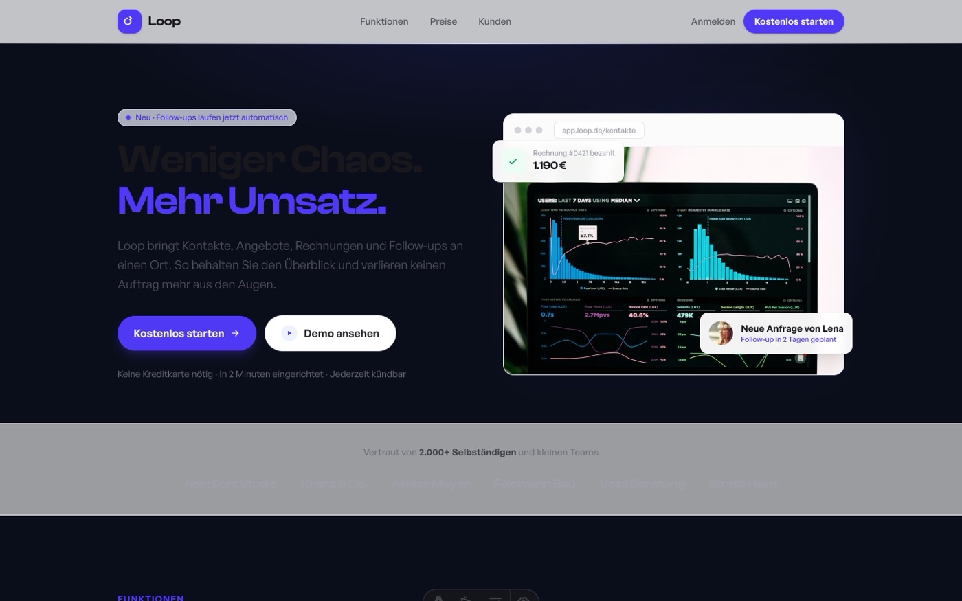 Vorschau der Beispiel-Website für Startups & Gründer